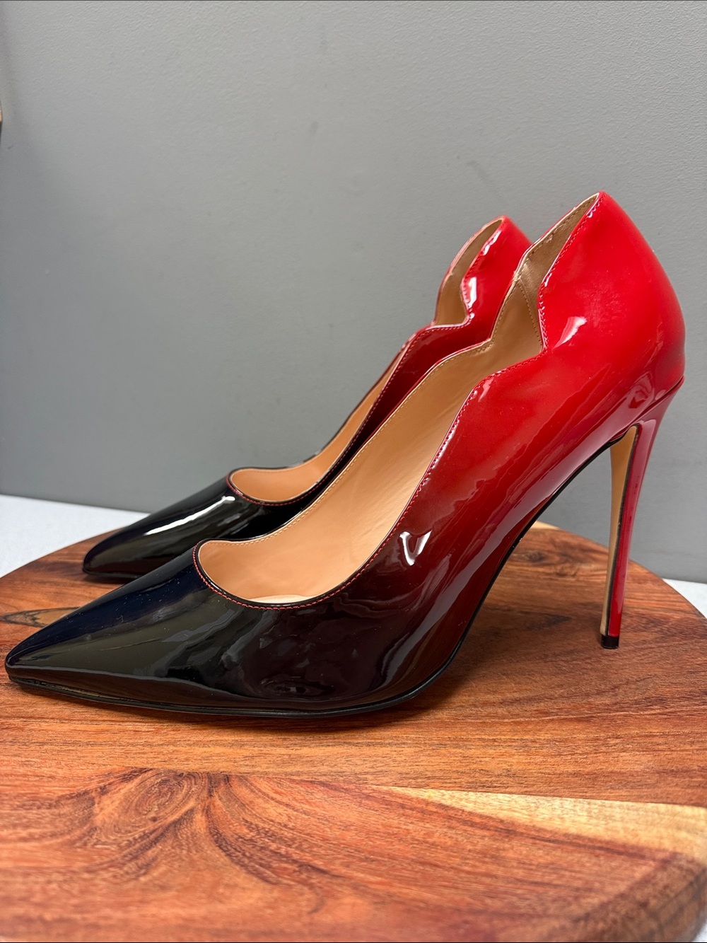 Source Unknown Red and Black Patent Pointed-Toe Stiletto Pumps